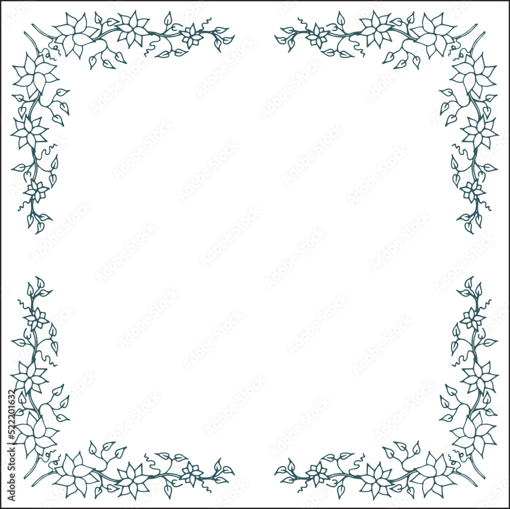 Beautiful vegetal ornamental frame with flowers, decorative border, corners for greeting cards, banners, business cards, invitations, menus. Isolated vector illustration. Beautiful vegetal ornamental frame with flowers, decorative border, corners for greeting cards, banners, business cards, invitations, menus. Isolated vector illustration.