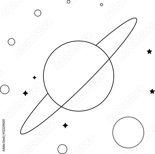 Saturn and his 7 major moons. Solar system planet art.