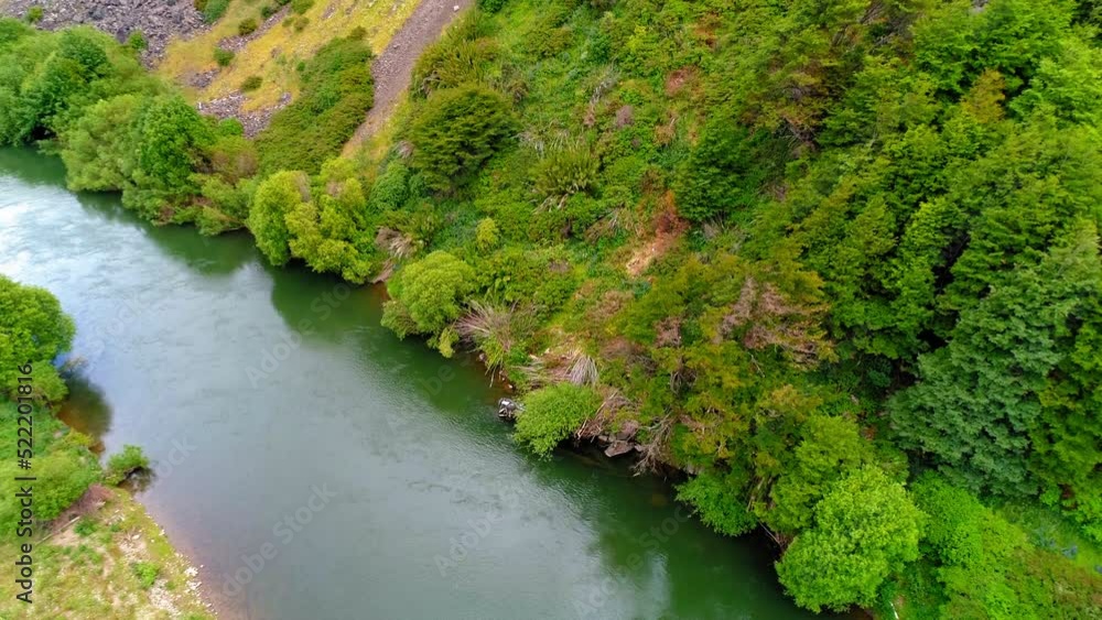 Aerial Forward Shot Of Car Fallen In River - Puerto Chacabuco, Chile Aerial Forward Shot Of Car Fallen In River - Puerto Chacabuco, Chile