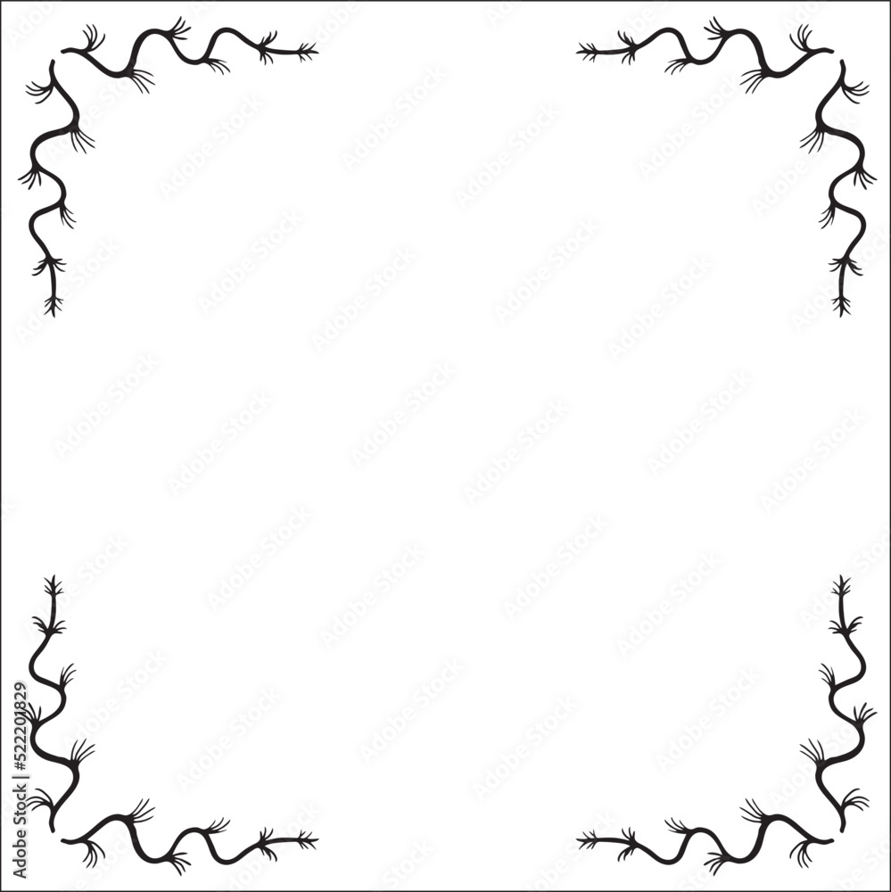 Black and white vegetal ornamental frame, decorative border for greeting cards, banners, invitations. Isolated vector illustration. Black and white vegetal ornamental frame, decorative border for greeting cards, banners, invitations. Isolated vector illustration.