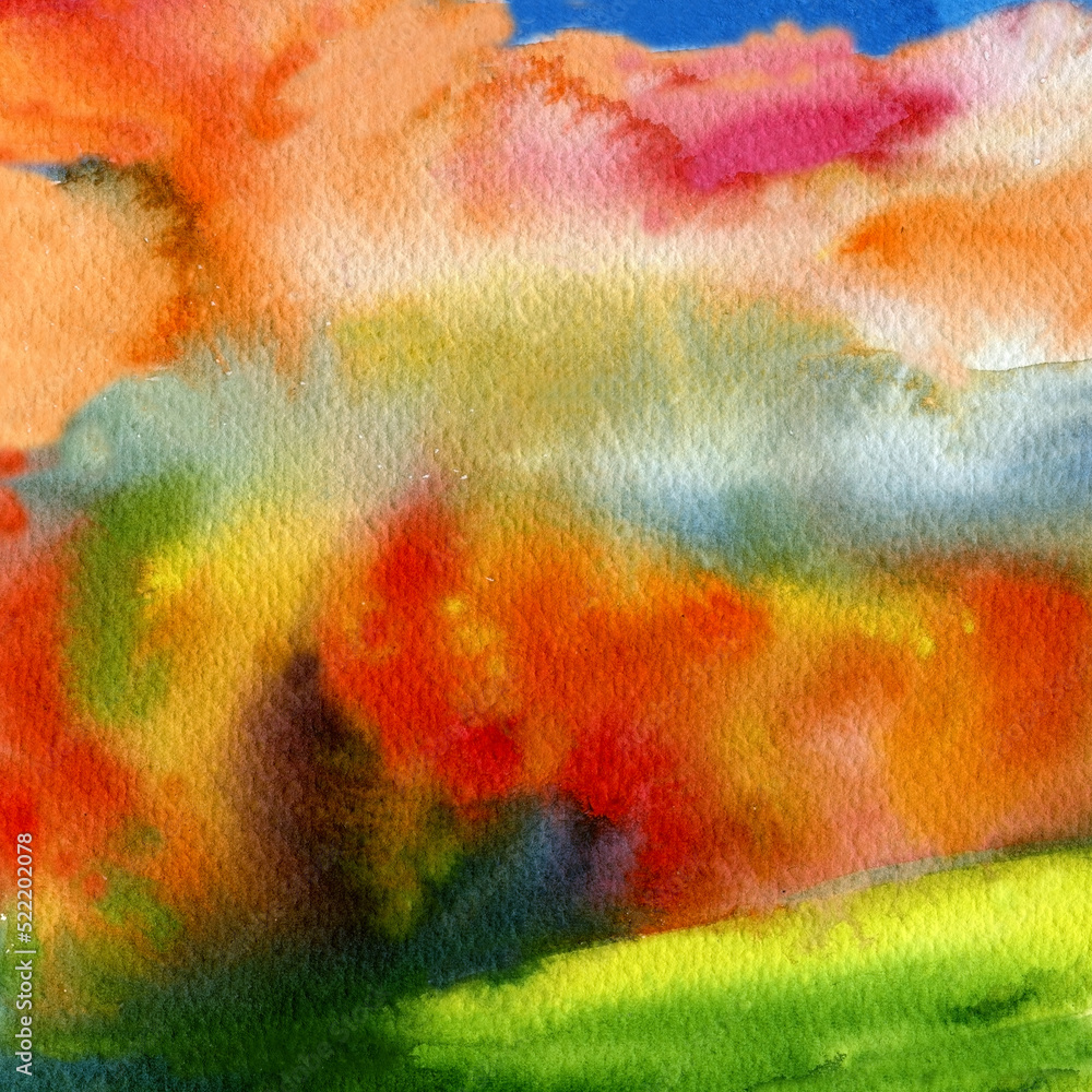 Landscape, Autumn Mountains Forests and Sky. Nature forest, autumn watercolor wallpaper pictures