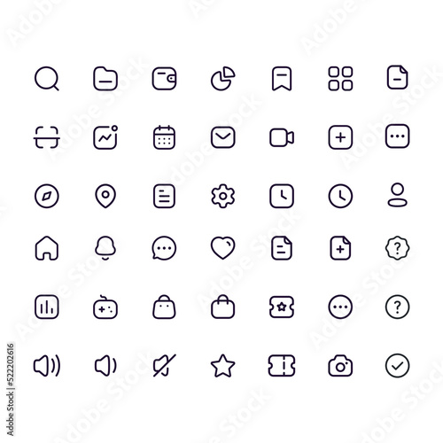A set of modern thin icons for mobile devices and the Internet. Linear set of icons for business, medicine, UI, UX, media, money, travel, social networks.