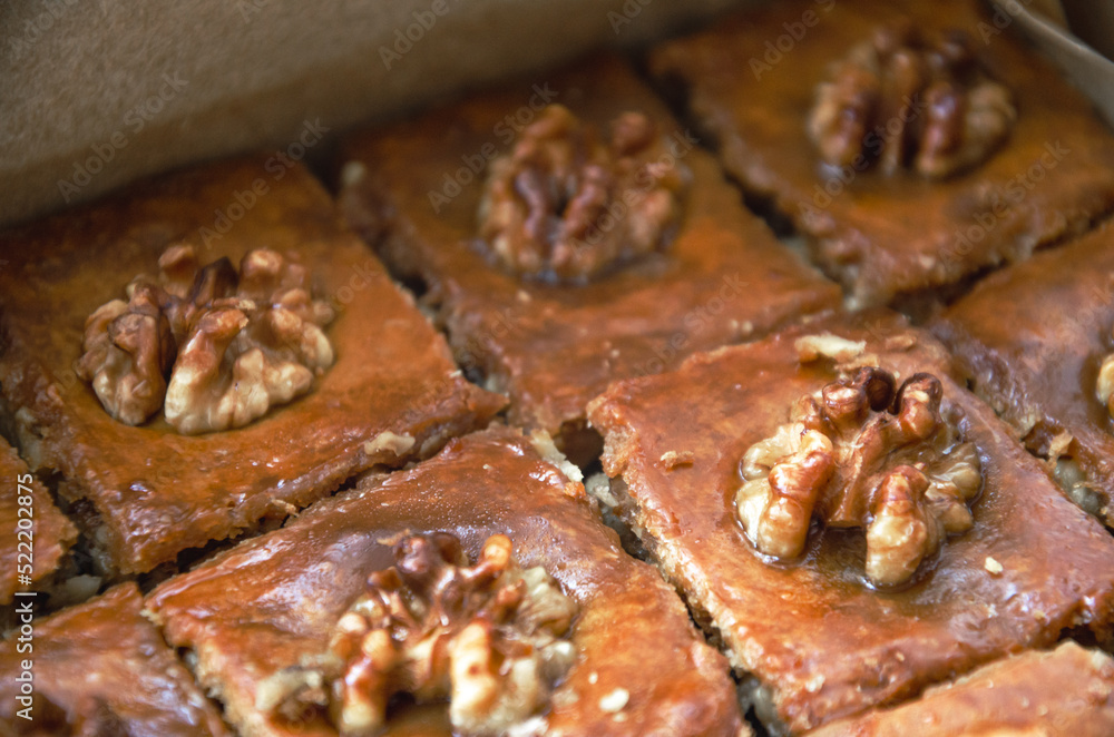 baklava with walnuts, oriental sweet dessert for tea