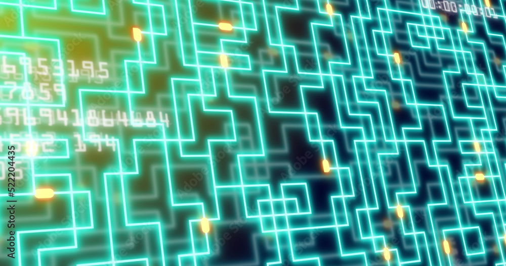 Image of neon integrated circuit and data on green background Image of neon integrated circuit and data on green background