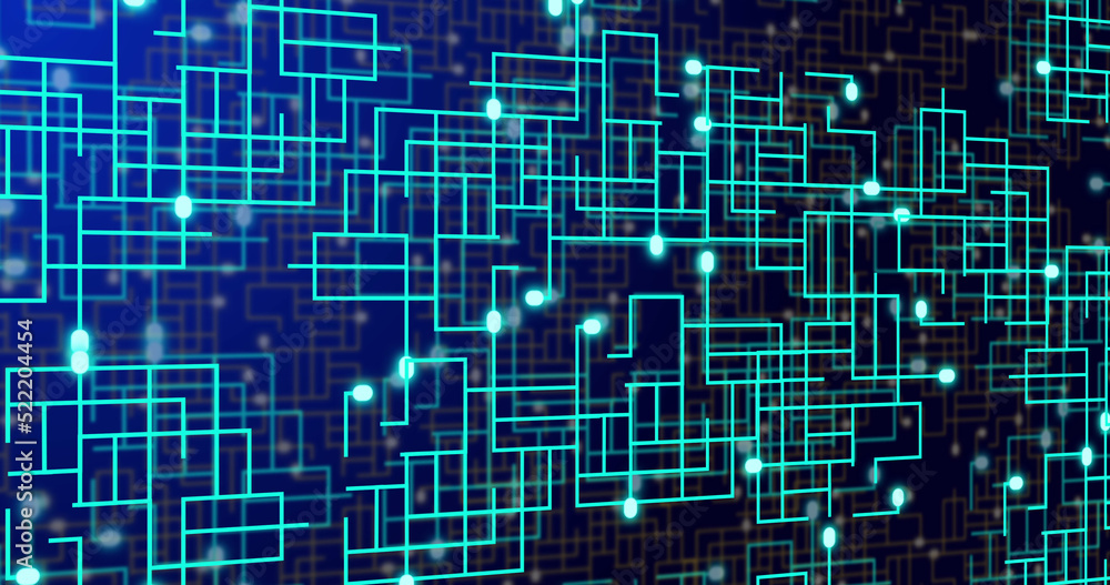Image of neon integrated circuit on navy background Image of neon integrated circuit on navy background