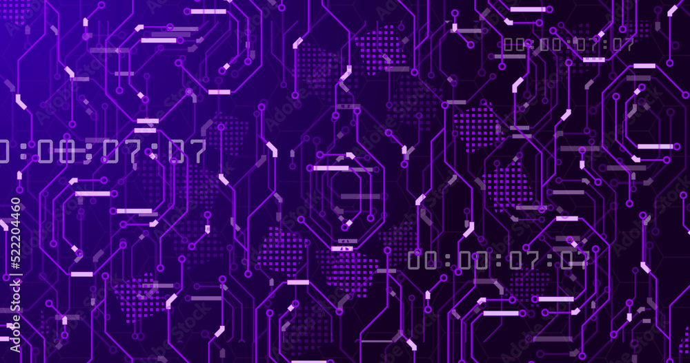 Image of neon integrated circuit on violet background Image of neon integrated circuit on violet background