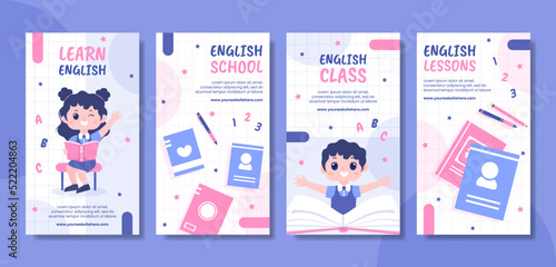 English Class Social Media Stories Template Hand Drawn Cartoon Flat Illustration