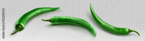 Green chili pepper png realistic 3d set. Hot cayenne isolated on transparent background. Organic vegetable harvest vector illustration. Natural seasoning for spicy souce. Mexican cuisine ingredient
