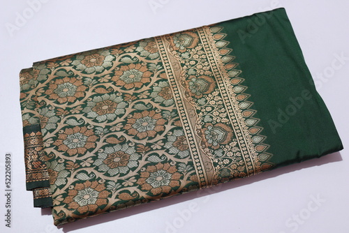 women Traditional Handmade Work Saree Isolated on White Background
