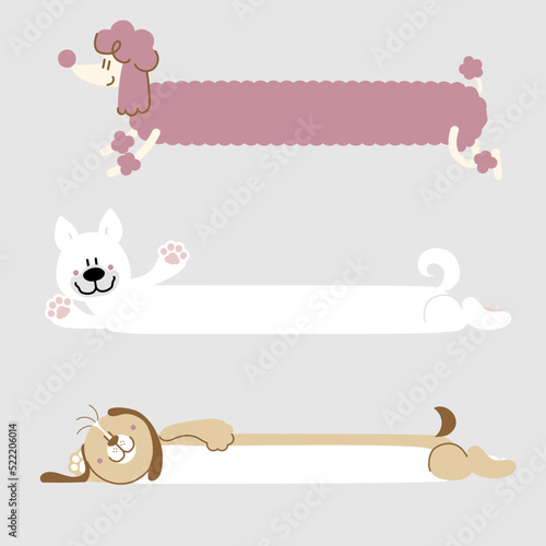 collection set of cute hand drawn dog text box, banner, board with paw, speech bubble balloon, template, flat design vector illustration