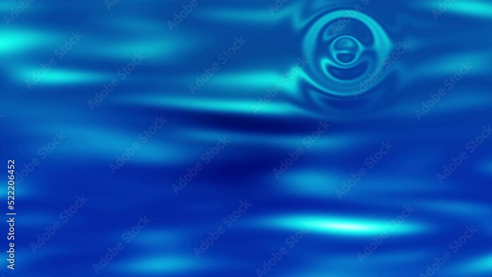 Surreal fractal water drops on surface. 3D abstract swirling waves clipart. Blue liquid mercury blurred background 4K video loop animation,