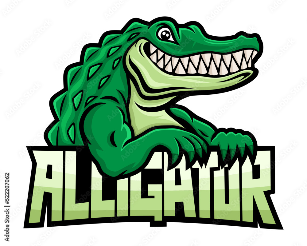 Green crocodile alligator icon on white background.	 - obrazy, fototapety, plakaty 
