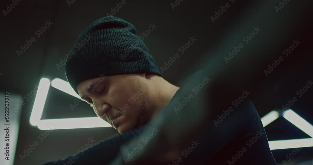 athletic man is waiting coach or partner in fight club, portrait shot of sportsman, 4K, Prores athletic man is waiting coach or partner in fight club, portrait shot of sportsman, 4K, Prores