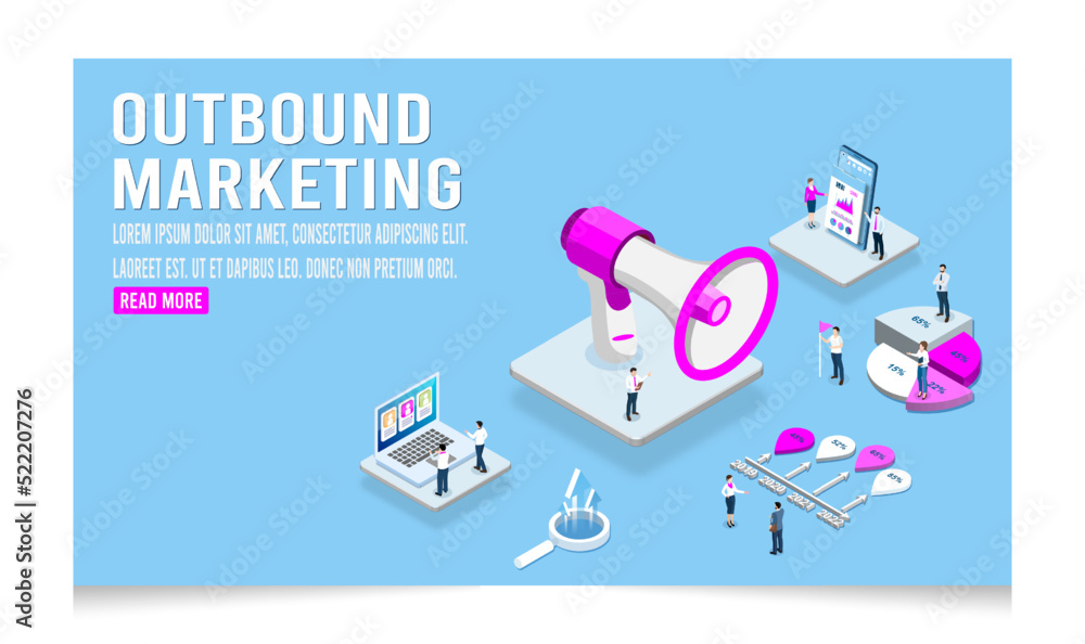 Isometric 3D Concept of a inbound and outbound marketing business. Eps10 vector illustration Isometric 3D Concept of a inbound and outbound marketing business. Eps10 vector illustration