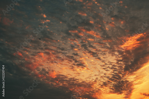 Incredibly beautiful sunset clouds. Reddish shades. © Oleg Kozlovskiy