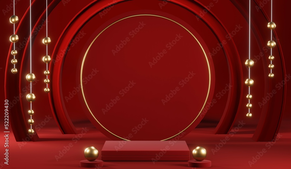 3D rendering of blank product background for cream cosmetics Modern red podium background 3D rendering of blank product background for cream cosmetics Modern red podium background