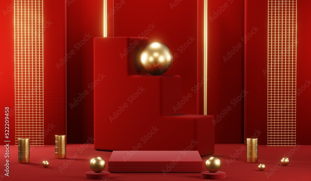 3D rendering of blank product background for cream cosmetics Modern red podium background 3D rendering of blank product background for cream cosmetics Modern red podium background