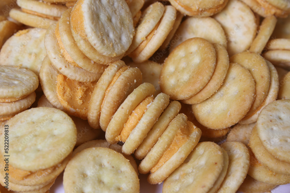 Pile of Cheese Snack Crackers Close up Pile of Cheese Snack Crackers Close up