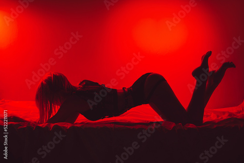 Photography slender woman with a sexy body and ass in beautiful underwear poses sexually on