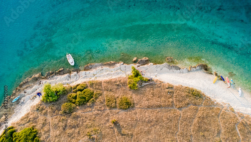 High aerial drone view of Adriatic sea scape at summertime seaso