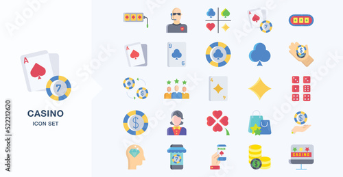 Casino and gambling flat icon set