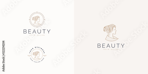 Luxury logo beauty salon with classic line art