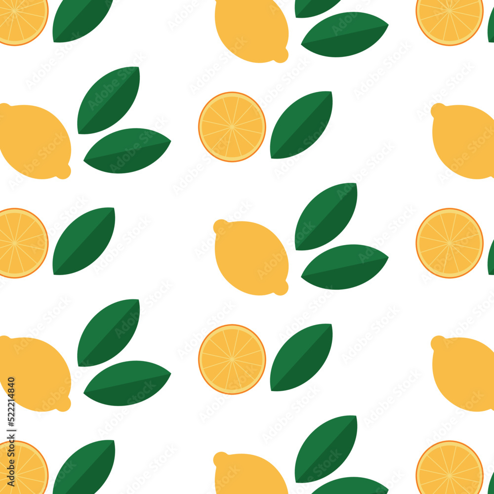 Seamless pattern. Leaves and lemons on the white background. Seamless pattern. Leaves and lemons on the white background.