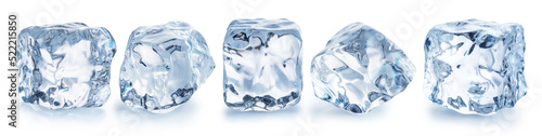 Set of five perfect ice cubes. File contains clipping paths.