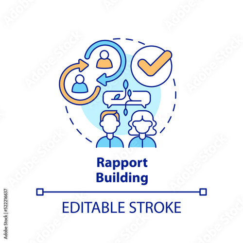 Rapport building concept icon. Step of business coaching abstract idea thin line illustration. Natural open communication. Isolated outline drawing. Editable stroke. Arial, Myriad Pro-Bold fonts used