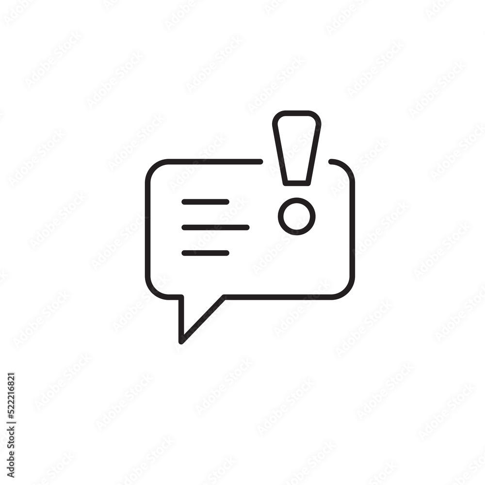 Alert message sign line icon. Caution chat, warning message, exclamation mark speech bubble thin editable line stroke icon. Alert information, accident notification vector illustration Alert message sign line icon. Caution chat, warning message, exclamation mark speech bubble thin editable line stroke icon. Alert information, accident notification vector illustration