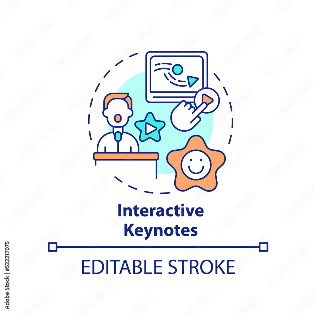 Interactive keynotes concept icon. Enhancing learning experience abstract idea thin line illustration. Student engagement. Isolated outline drawing. Editable stroke. Arial, Myriad Pro-Bold fonts used