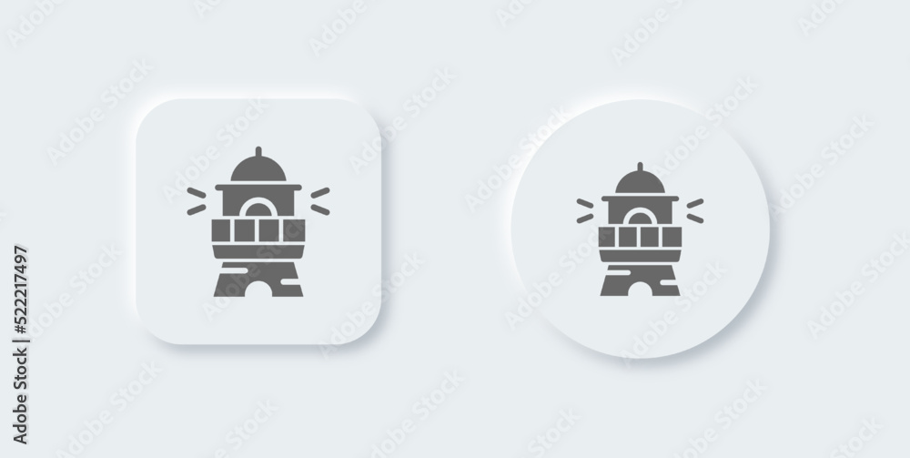 Lighthouse solid icon in neomorphic design style. Beacon light signs vector illustration.
