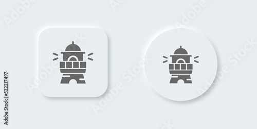 Lighthouse solid icon in neomorphic design style. Beacon light signs vector illustration.