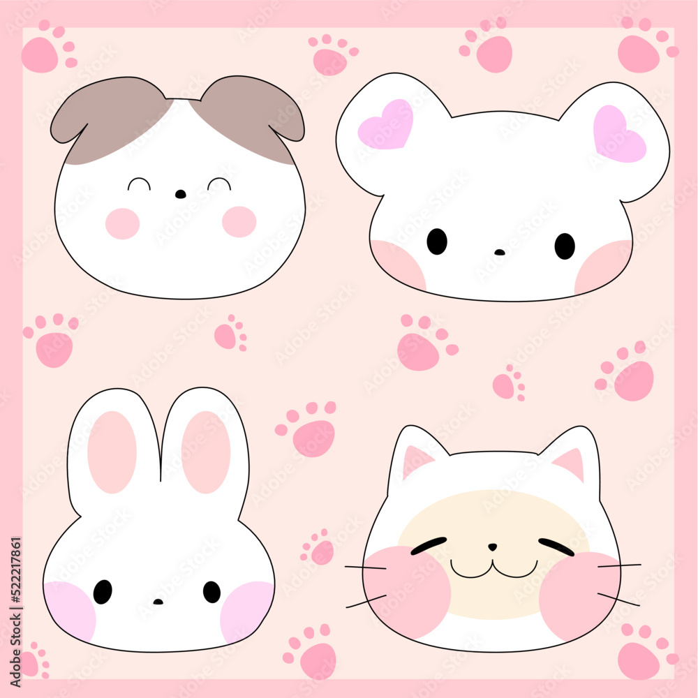 animal face cute set  character design for decoration , design , clipart