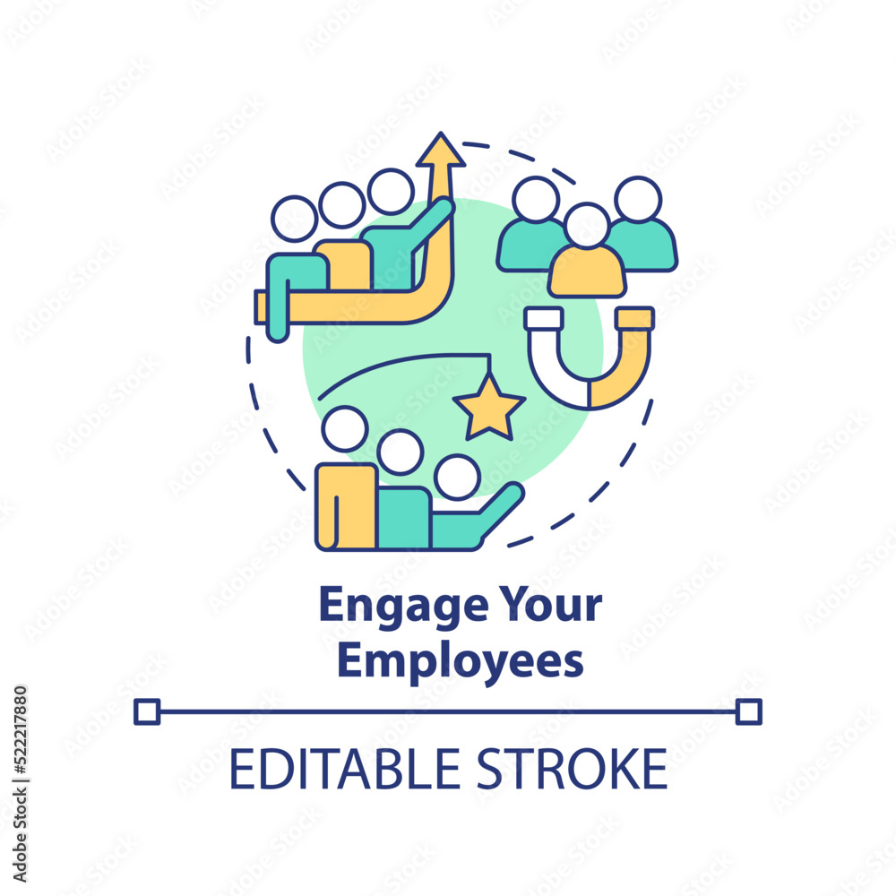 Engage employees concept icon. Business coaching courses benefit abstract idea thin line illustration. Workers retention. Isolated outline drawing. Editable stroke. Arial, Myriad Pro-Bold fonts used