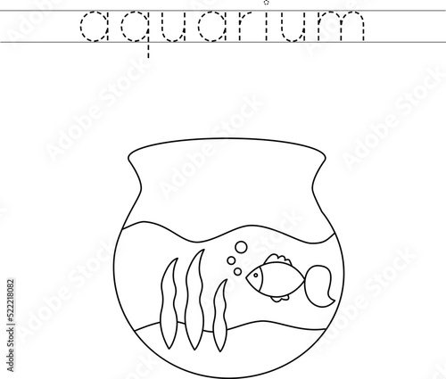 Trace the letters and color aquarium. Handwriting practice for kids.