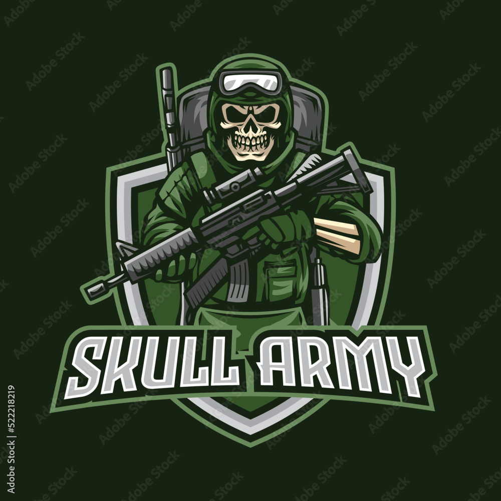 Skull Army With Riffle Mascot Logo