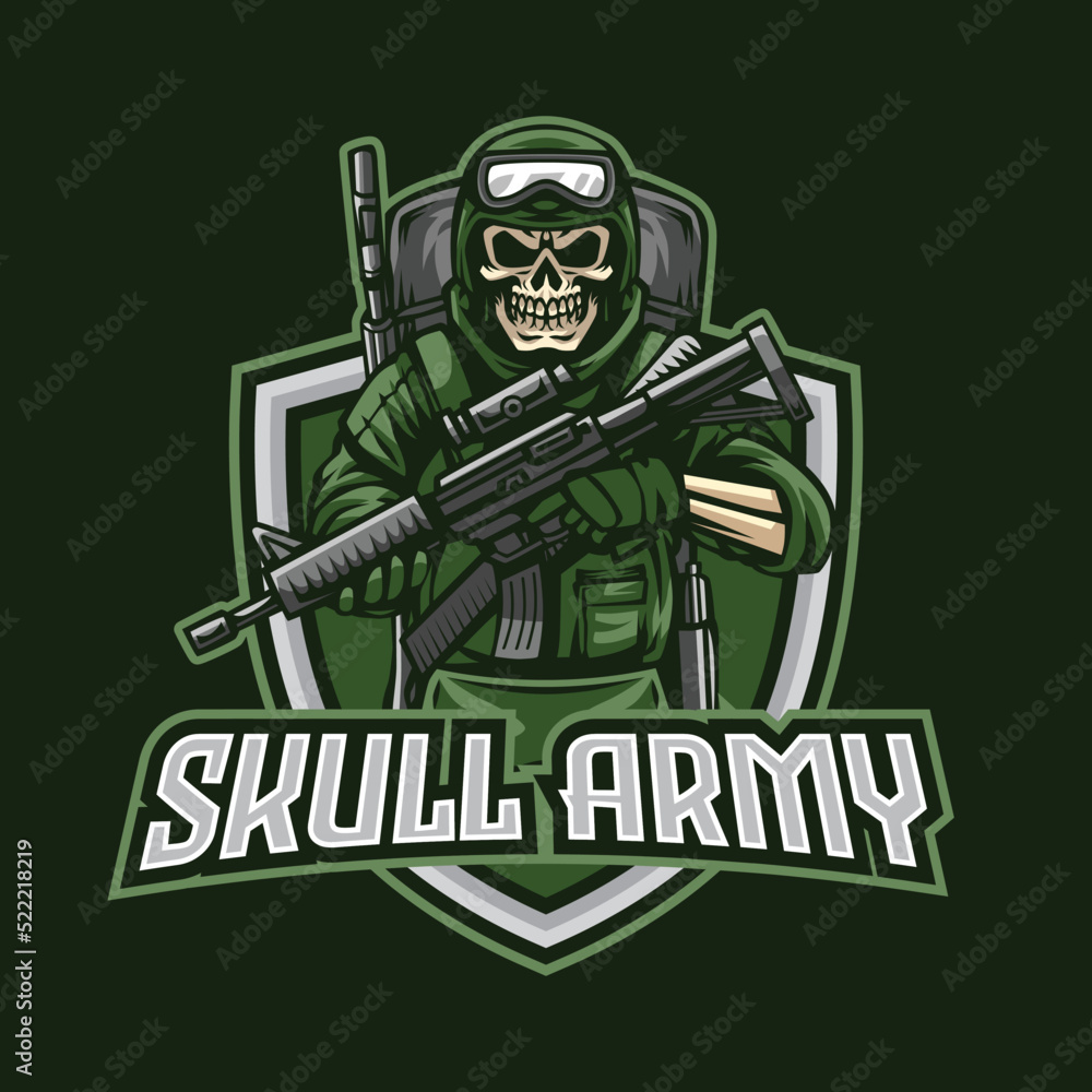 Fototapeta premium Skull Army With Riffle Mascot Logo
