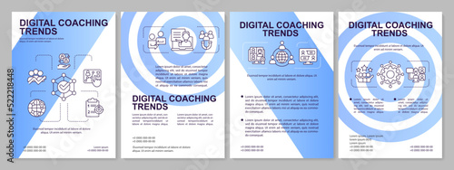 Virtual coaching effectiveness blue gradient brochure template. Team building. Leaflet design with linear icons. 4 vector layouts for presentation, annual reports. Arial, Myriad Pro-Regular fonts used