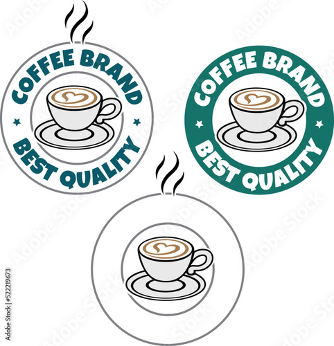 Colorful Round Coffee and Heart Icon with Text - Set 5