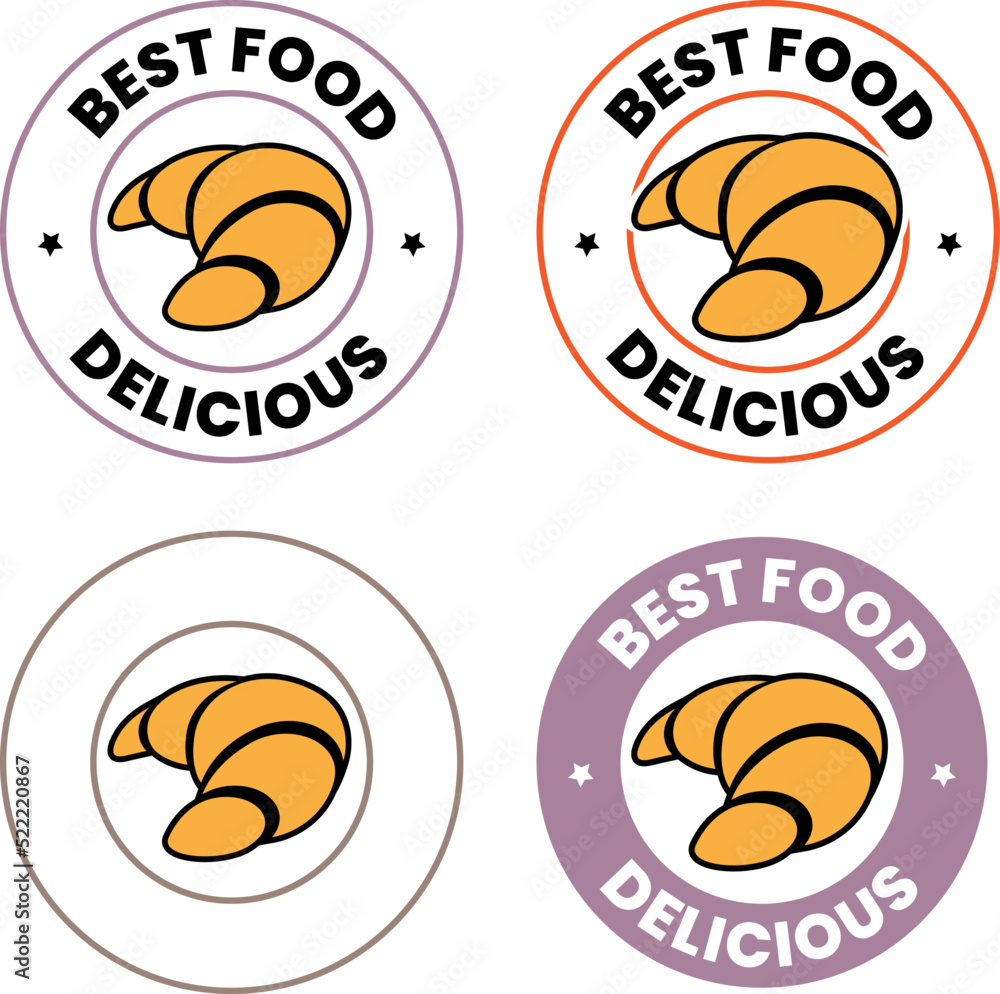 Colorful Round Croissant Icons with Text - Set 3 Colorful Round Croissant Icons with Text - Set 3