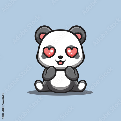 Fototapeta Naklejka Na Ścianę i Meble -  Panda Sitting Shocked Cute Creative Kawaii Cartoon Mascot Logo