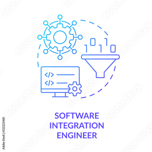 Software integration engineer blue gradient concept icon. Complex systems. Software engineer path abstract idea thin line illustration. Isolated outline drawing. Myriad Pro-Bold font used