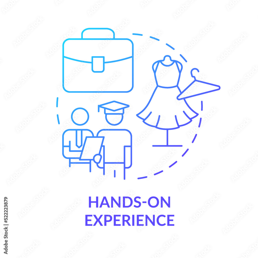 Hands on experience blue gradient concept icon. Practice learning. Becoming fashion designer abstract idea thin line illustration. Isolated outline drawing. Myriad Pro-Bold font used