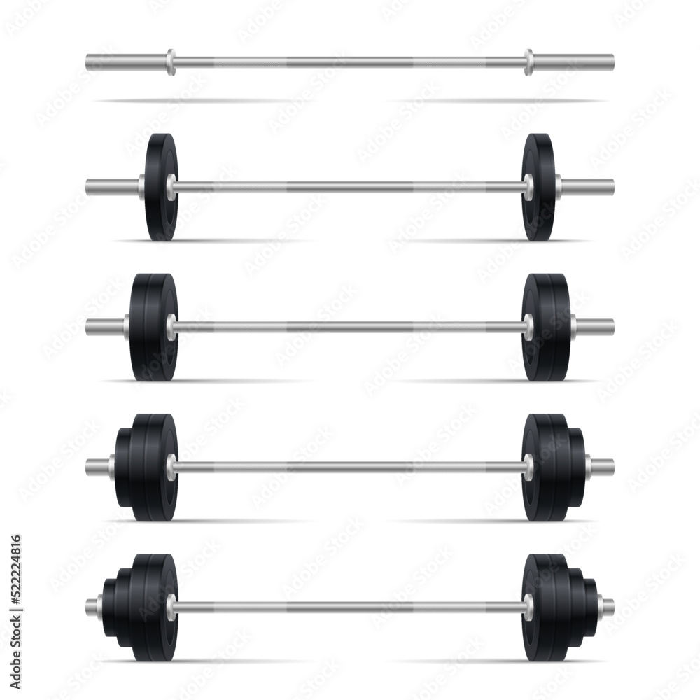 Barbells Set with Different Weights on White Background. Vector Barbells Set with Different Weights on White Background. Vector