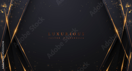 Abstract luxury black background with shining golden lines.