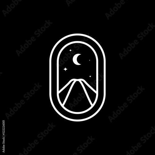 modern badge mountain night crescent logo design