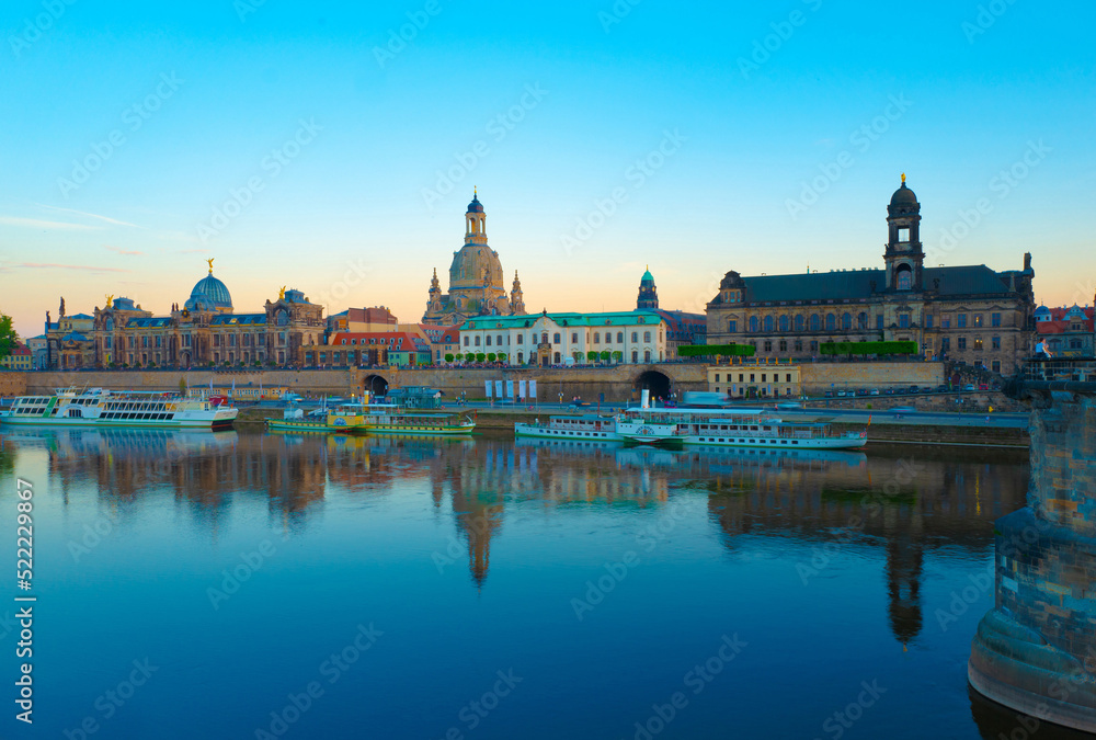 2022-05-11 evening view Dresden old town from the river Elbe. Saxony. Germany