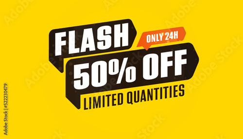 Flash sale sticker with 50 percent off discount
