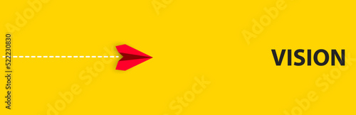 Red paper airplane flying towards the vision target. Thinking by taking action, business life change concept.